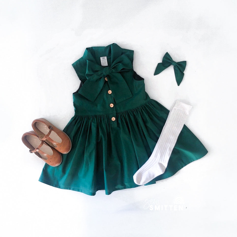 Emerald Sleeveless Neck Tie Dress